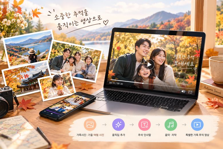 가족사진과 가을 여행 사진으로 만든 추석 영상